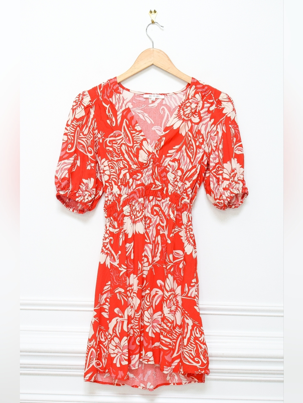 Anthropologie Abel The Label Red Floral Mini Dress Sundress Sz XS Boho Tropical - Picture 2 of 10